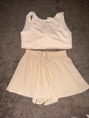Ivory Cropped Waffle Tank & Skort Set